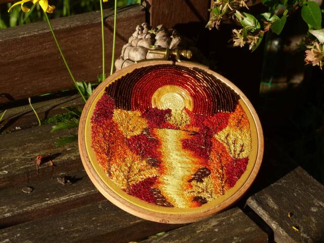Sweetness Of Autumn Embroidered Hoop Art, Embroidery Hoop, Finished Embroidery, Spring Decor, Wall Hanging, Home Art - image 1