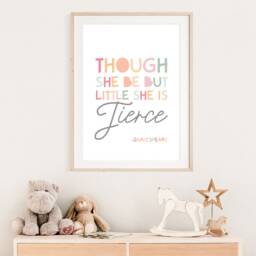 Though She Be But Little Is Fierce Print, Pastel Nursery Prints, Wall Art, Quote, Girls Bedroom Art - thumbnail 3