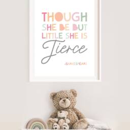 Though She Be But Little Is Fierce Print, Pastel Nursery Prints, Wall Art, Quote, Girls Bedroom Art - thumbnail 2
