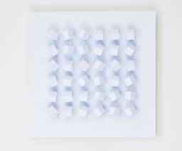 Modern Wall Art Sculpture Block Geometric Minimalist Grid Pattern White With Blue Color Reflection Rotatable Blocks Changeable Pattern - thumbnail 1