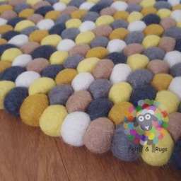 Yellow & Grey Felt Ball Rug Handmade Wool Rug - thumbnail 2