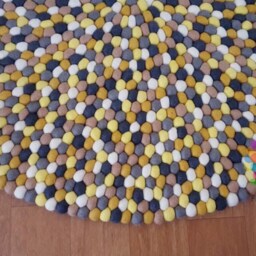 Yellow & Grey Felt Ball Rug Handmade Wool Rug - thumbnail 3