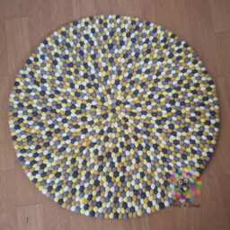 Yellow & Grey Felt Ball Rug Handmade Wool Rug - thumbnail 4