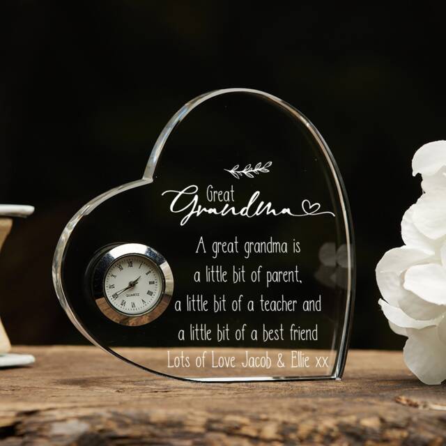 Engraved Personalised Great Grandma Crystal Glass Clock With Sentiment - image 1