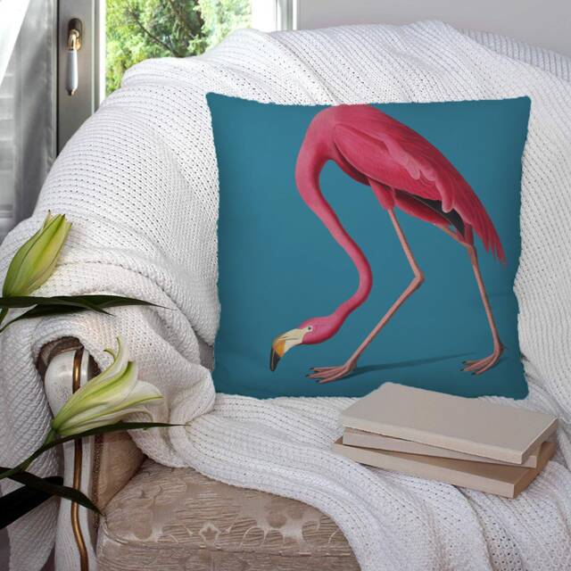 Flamingo Bird Blue - Bright Colourful Super Soft Decorative Pillow Throw Cushion, Case Cover Or With Filling Luxury Velvet