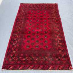 Handmade Turkmen Rug 3x6, Bokhara Area Rug, Wool Tribal Geometric Crimson Red Small Baluch Traditional Entryway Vintage Style - thumbnail 2
