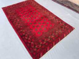 Handmade Turkmen Rug 3x6, Bokhara Area Rug, Wool Tribal Geometric Crimson Red Small Baluch Traditional Entryway Vintage Style