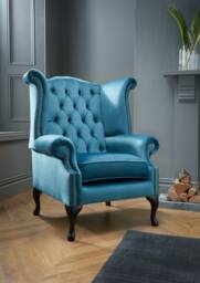 Chesterfield High Back Wing Chair in Plush Teal Blue Velvet - thumbnail 1