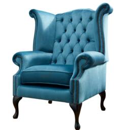 Chesterfield High Back Wing Chair in Plush Teal Blue Velvet - thumbnail 4