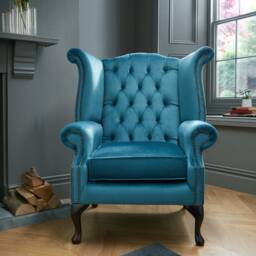 Chesterfield High Back Wing Chair in Plush Teal Blue Velvet - thumbnail 2