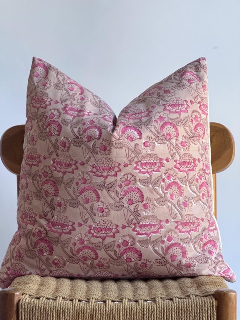Block Print Pillow Cover Floral Batik, Boho Farmhouse Decor - image 1