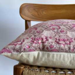 Block Print Pillow Cover Floral Batik, Boho Farmhouse Decor - thumbnail 3