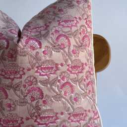 Block Print Pillow Cover Floral Batik, Boho Farmhouse Decor - thumbnail 2