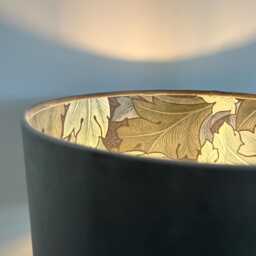 Grey Velvet Drum Lampshade, Double Sided Lampshade With Acanthus Blue Leaves Paper Interior, William Morris - thumbnail 3