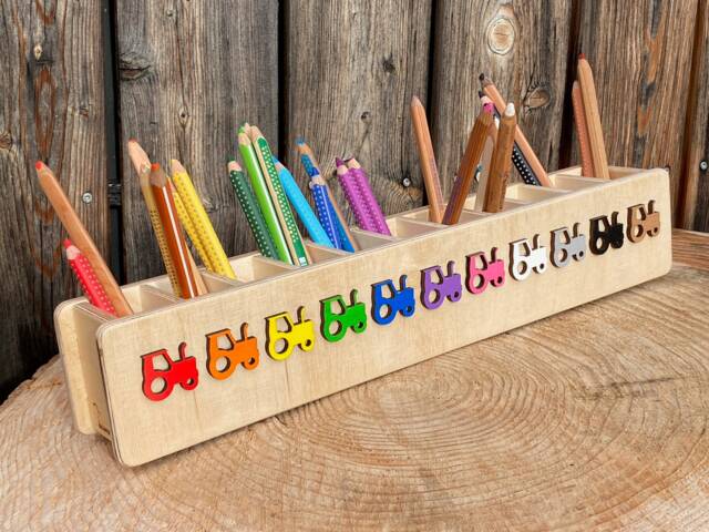 Tractor Pencil Holder, Wooden Personalized Back To School Gift, First Day Of Children's Box - image 1