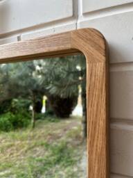 Solid Wood Modern Mirror, Scandinavian Wall Mirror Vintage Style, Large With Leather Strap, Modern Entryway Rectangular
