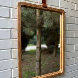 Solid Wood Modern Mirror, Scandinavian Wall Mirror Vintage Style, Large With Leather Strap, Modern Entryway Rectangular - thumbnail 2