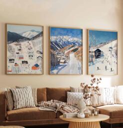 Hakuba Ski Poster Set, Print, Japan Poster, Resort Wall Art - thumbnail 1