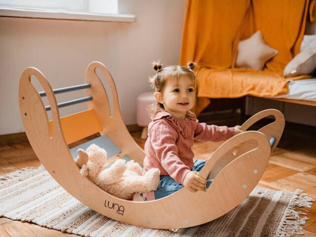 Montessori Rocker With Table Top, Wooden Climbing Arch Balance Toy, Toddler Activity Table, 1st Birthday Gift For - image 1