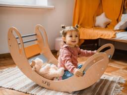Montessori Rocker With Table Top, Wooden Climbing Arch Balance Toy, Toddler Activity Table, 1st Birthday Gift For - thumbnail 1