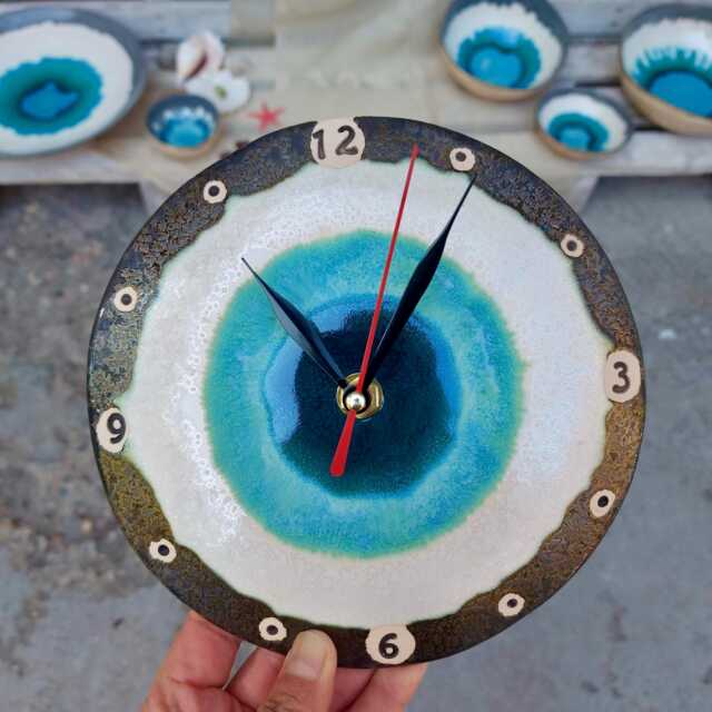 Handmade Ceramic Clock, Turkish Eye Design, Kitchen Wall Decor - image 1
