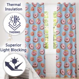 Cute Kawaii Donuts With Pink Icing Blue Background Seamless Pattern Readymade Eyelet Ring Top Thermal 100% Blackout Curtains - thumbnail 3