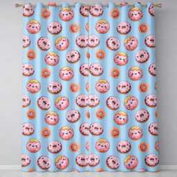 Cute Kawaii Donuts With Pink Icing Blue Background Seamless Pattern Readymade Eyelet Ring Top Thermal 100% Blackout Curtains - thumbnail 2