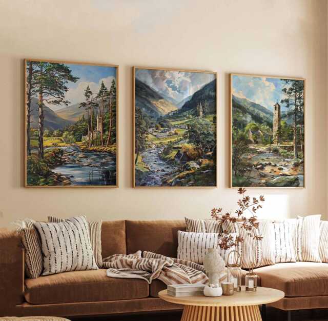 Set Of 3 Glendalough Posters, Ireland Travel Prints, Scenic Landscape Wall Art Set, Nature Poster Irish Decor Gift - image 1
