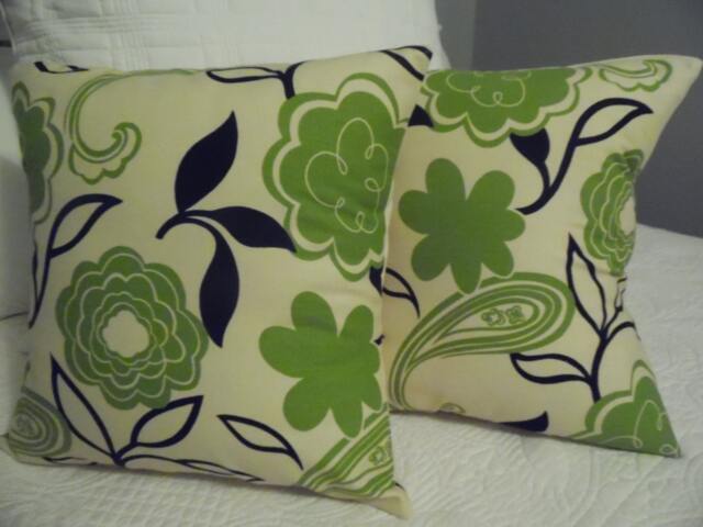 Modern Floral Pillow Cover Green, Black & Ivory Cotton - Soil Release Treated - image 1