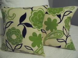 Modern Floral Pillow Cover Green, Black & Ivory Cotton - Soil Release Treated - thumbnail 1