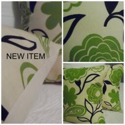 Modern Floral Pillow Cover Green, Black & Ivory Cotton - Soil Release Treated - thumbnail 2