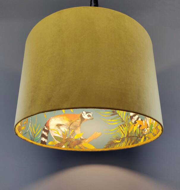 Mustard Yellow & Lemur Lampshade in Velvet, Tropical Decor Gift - image 1
