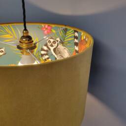Mustard Yellow & Lemur Lampshade in Velvet, Tropical Decor Gift - thumbnail 2