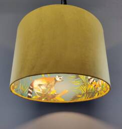 Mustard Yellow & Lemur Lampshade in Velvet, Tropical Decor Gift - thumbnail 1