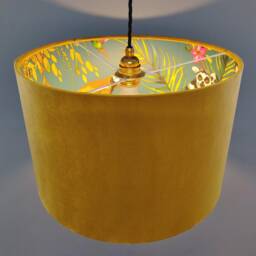 Mustard Yellow & Lemur Lampshade in Velvet, Tropical Decor Gift - thumbnail 3