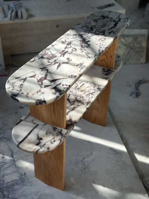 Handmade Calacatta Viola Marble & Oak Console Table - Modern Entryway Accent Shelf - image 1