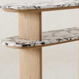 Handmade Calacatta Viola Marble & Oak Console Table - Modern Entryway Accent Shelf - thumbnail 2