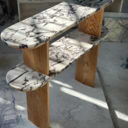Handmade Calacatta Viola Marble & Oak Console Table - Modern Entryway Accent Shelf - thumbnail 3