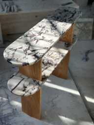 Handmade Calacatta Viola Marble & Oak Console Table - Modern Entryway Accent Shelf - thumbnail 1