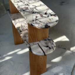 Handmade Calacatta Viola Marble & Oak Console Table - Modern Entryway Accent Shelf - thumbnail 4