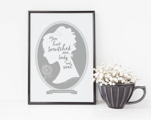 Jane Austen Pride & Prejudice Love Quote Print - Valentines Gift For Her Personalised Print Mr Darcy Elizabeth Bennett Jane Eyre - image 1
