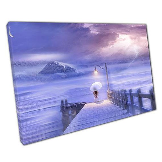 Canvas Wall Art Woman in Pink Purple Landscape For Dreamy Home Office Decor - image 1