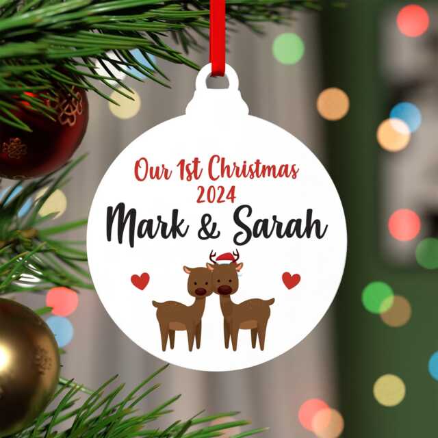 Our First Christmas Together Decoration, Personalised Girlfriend Boyfriend 1st Couple Ornament With Red Bag - image 1
