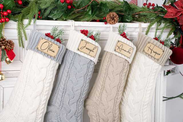 2026 Engraved Leather Patch Stockings, Christmas Stockings With Name, Monogram Stocking, Holiday Decor Gift, Holiday Stockings, Xmas - image 1