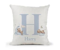 Personalised Teddy Bear Baby Blue Baby, Children's Nursery Bedroom Cream Cushion.. . New Baby Keepsake.. Cute Bear - thumbnail 1