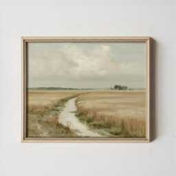 Countryside River Poster, Golden Field Print, Landscape Wall Art, Paper - thumbnail 3