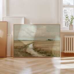 Countryside River Poster, Golden Field Print, Landscape Wall Art, Paper - thumbnail 4