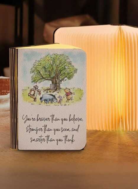 Winnie The Pooh Quote Book Lamp, Braver Than You Believe Folding Light, A Milne Inspired Inspirational Reading Best Friend Gift - image 1