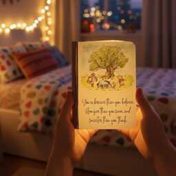 Winnie The Pooh Quote Book Lamp, Braver Than You Believe Folding Light, A Milne Inspired Inspirational Reading Best Friend Gift - thumbnail 2