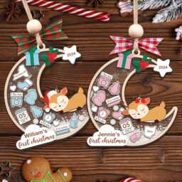 Custom Baby's First Christmas Ornament, Baby 1st Babies Shower Gift, Newborn Girl Gift - thumbnail 1